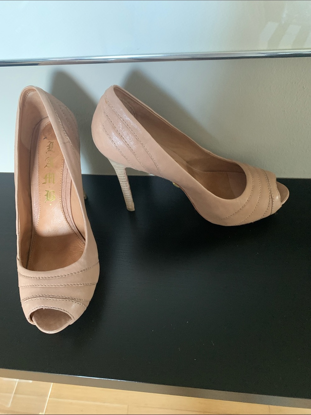 L.A.M.B. Nude Peep-Toe Stiletto Pumps